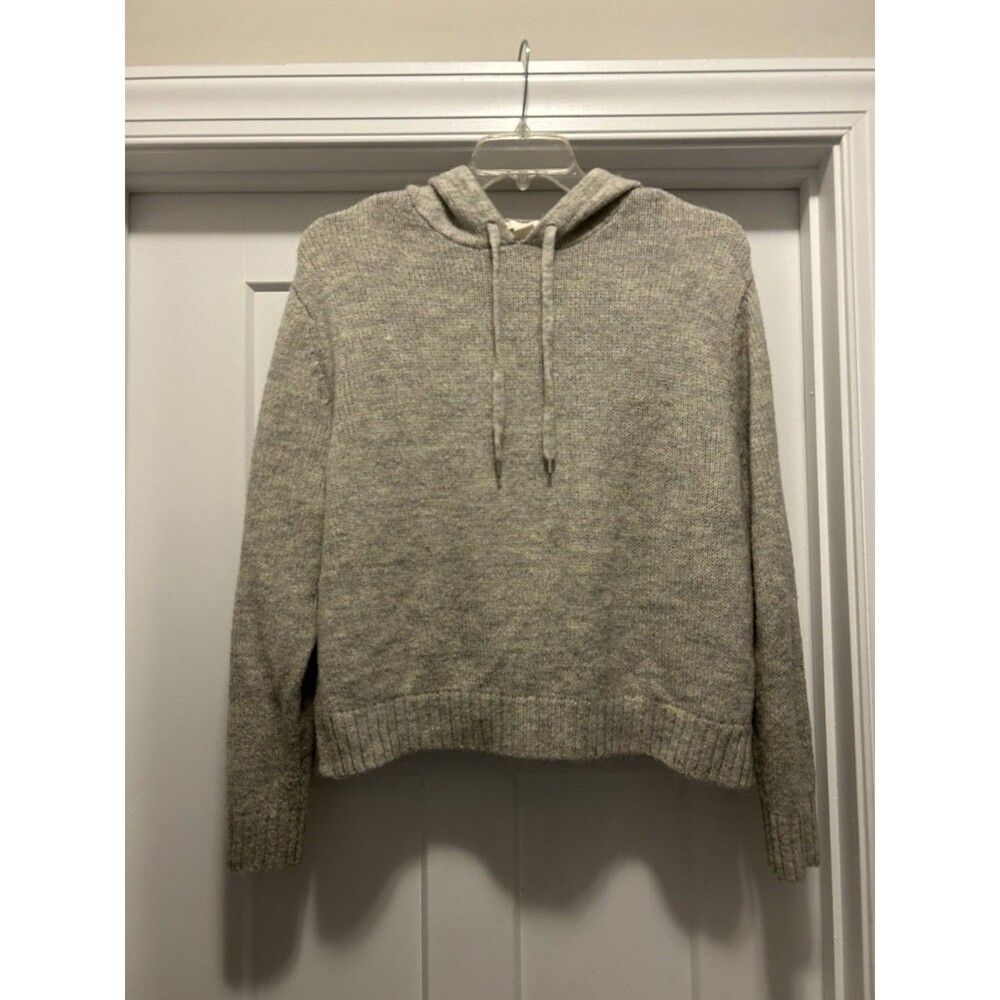 H&M Womens Small Hoodie Sweater Gray Crop Side Split Pullover Knit Acrylic Blend